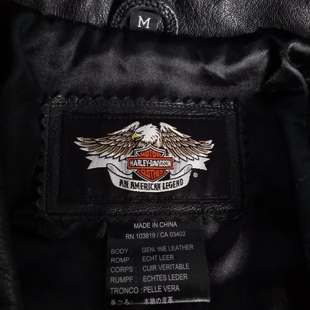 Harley Davidson Black Leather Moto Jacket Embroidered Logo Rose Size Medium - Picture 12 of 12